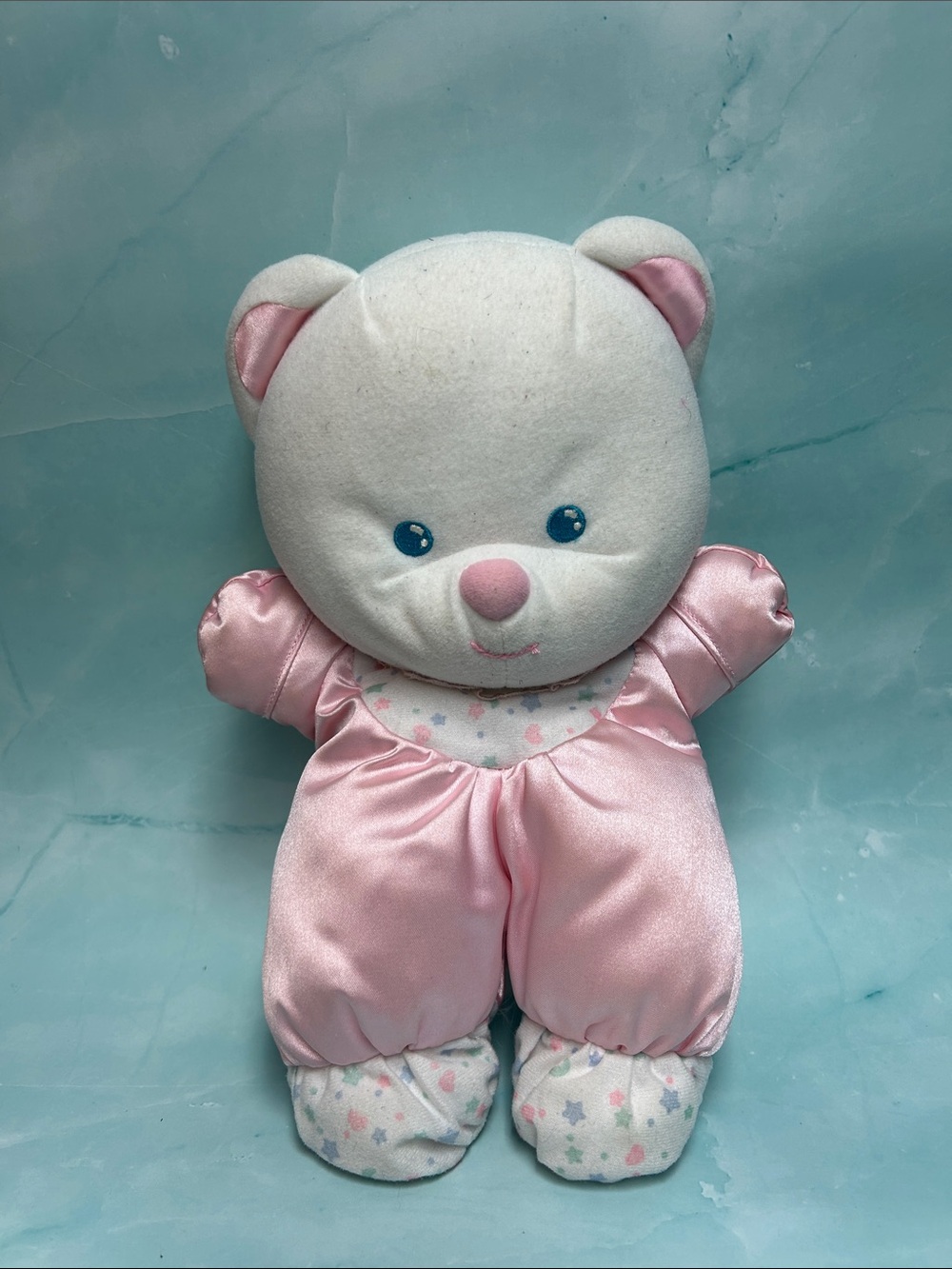 Vintage 1992 FISHER PRICE Plush Pink Satin TEDDY BEAR Stuffed Animal Lovey